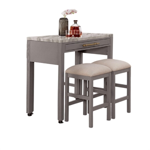 Helly 3pc Counter Height Table and 2 Stool Set-Gray Faux Marble Top