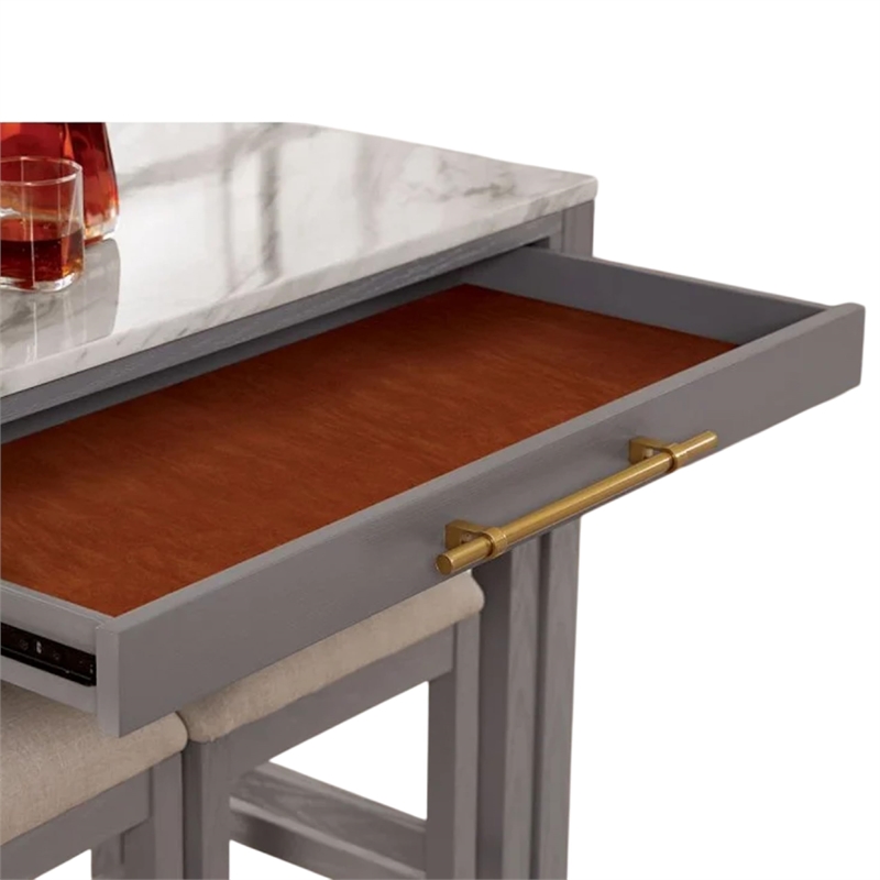 Helly 3pc Counter Height Table and 2 Stool Set-Gray Faux Marble Top