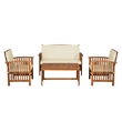 Kaila 4pc Patio Sofa-Chair and Coffee Table Set-Beige Cushions-Brown Wood