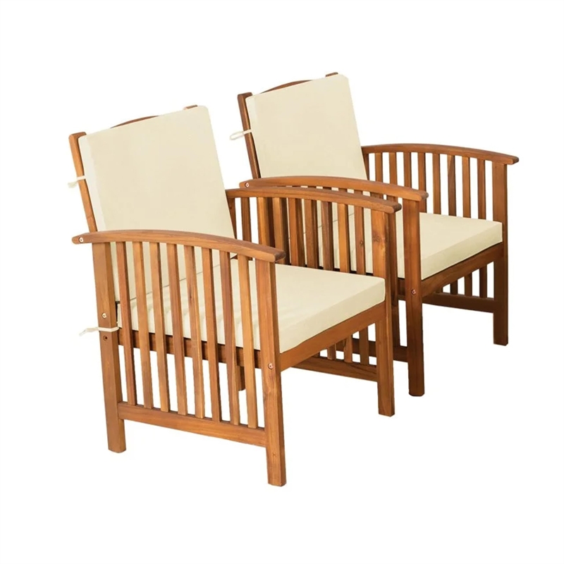 Kaila 4pc Patio Sofa-Chair and Coffee Table Set-Beige Cushions-Brown Wood