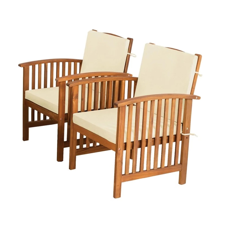 Kaila 4pc Patio Sofa-Chair and Coffee Table Set-Beige Cushions-Brown Wood