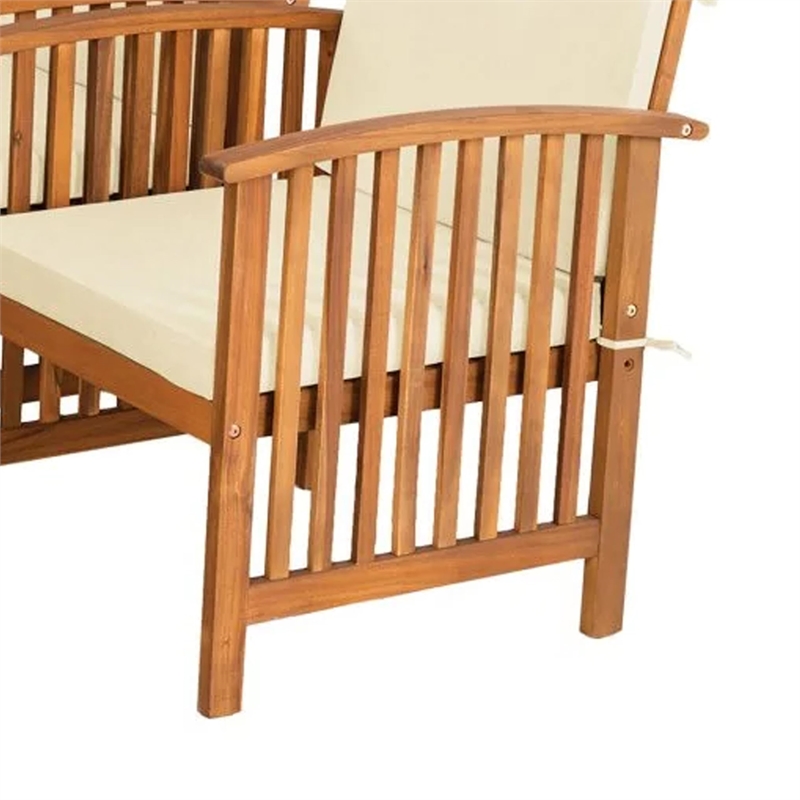 Kaila 4pc Patio Sofa-Chair and Coffee Table Set-Beige Cushions-Brown Wood