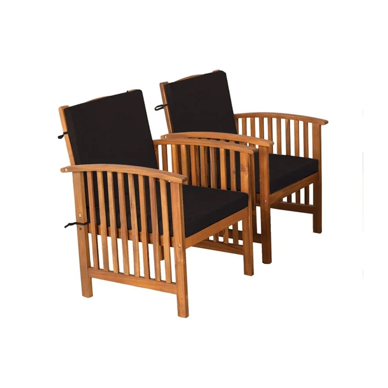 Kaila 4pc Patio Sofa-Chair and Coffee Table Set-Black Cushions-Brown Wood