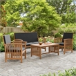 Kaila 4pc Patio Sofa-Chair and Coffee Table Set-Black Cushions-Brown Wood