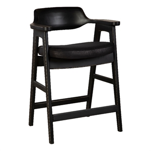 Zsy Counter Stool Chair-Open Back-Black Birch Wood and Faux Leather
