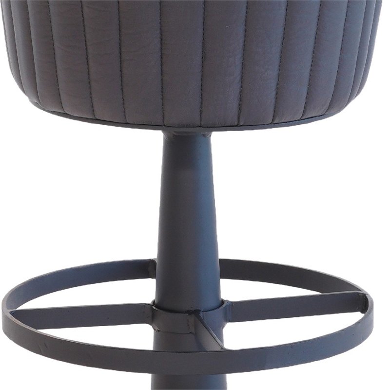 Myra Mushroom Counter Stool-Black Ribbed Leather-Dark Gray Iron Base