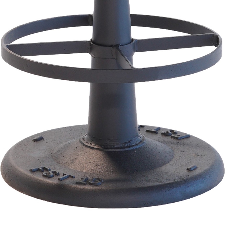 Myra Mushroom Counter Stool-Black Ribbed Leather-Dark Gray Iron Base