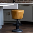Myra Mushroom Counter Stool-Brown Ribbed Leather-Dark Gray Iron Base