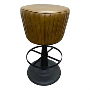 Myra Mushroom Counter Stool-Brown Ribbed Leather-Dark Gray Iron Base