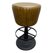 Myra Mushroom Counter Stool-Brown Ribbed Leather-Dark Gray Iron Base