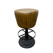 Myra Mushroom Counter Stool-Brown Ribbed Leather-Dark Gray Iron Base