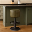 Myra Mushroom Counter Stool-Green Ribbed Leather-Dark Gray Iron Base