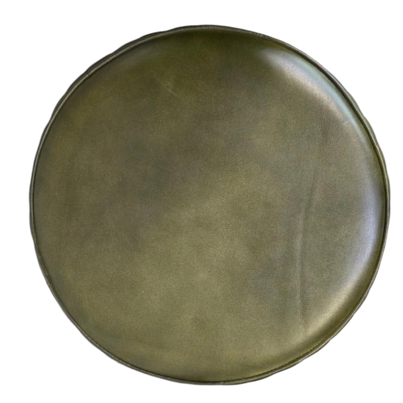 Myra Mushroom Counter Stool-Green Ribbed Leather-Dark Gray Iron Base