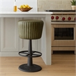 Myra Mushroom Counter Stool-Green Ribbed Leather-Dark Gray Iron Base