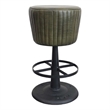 Myra Mushroom Counter Stool-Green Ribbed Leather-Dark Gray Iron Base