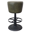 Myra Mushroom Counter Stool-Green Ribbed Leather-Dark Gray Iron Base