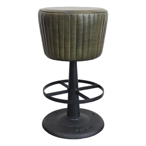 Myra Mushroom Counter Stool-Green Ribbed Leather-Dark Gray Iron Base