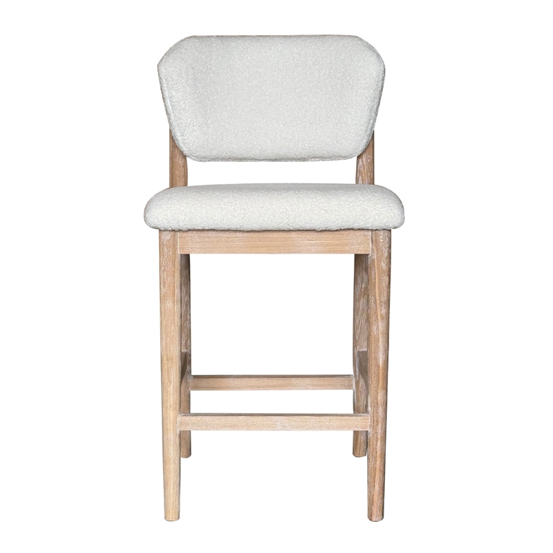 Fela Counter Stool Chair-Ivory White and Back-Natural Brown Wood