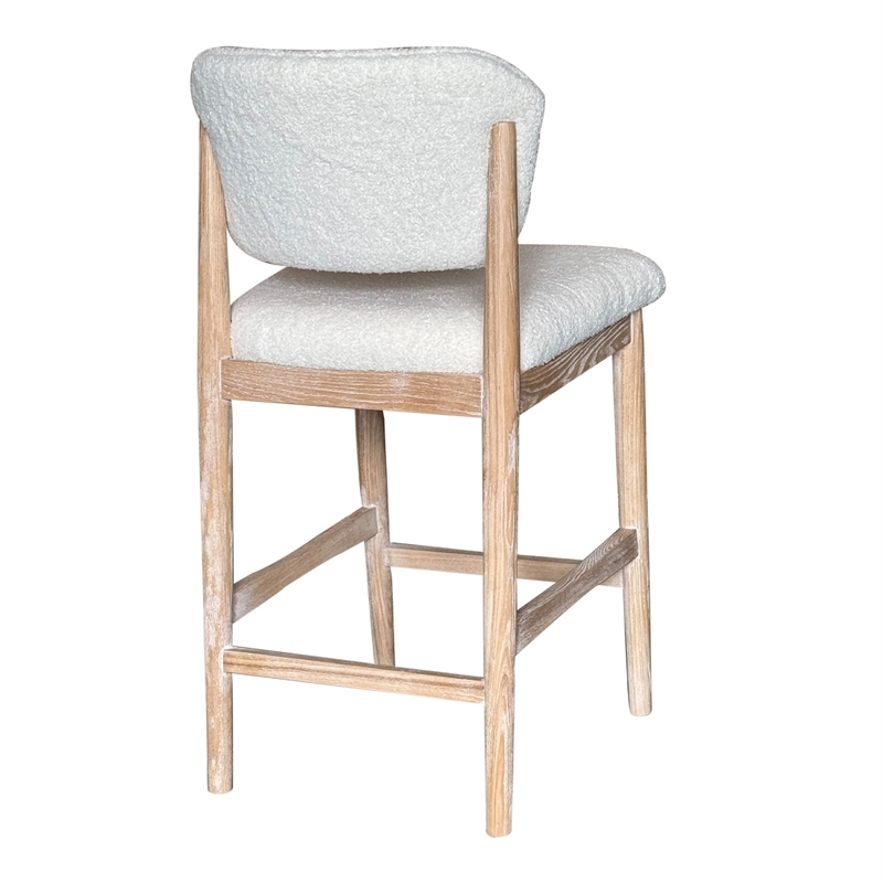 Fela Counter Stool Chair-Ivory White and Back-Natural Brown Wood