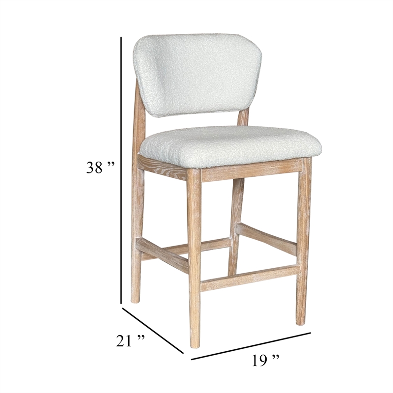 Fela Counter Stool Chair-Ivory White and Back-Natural Brown Wood