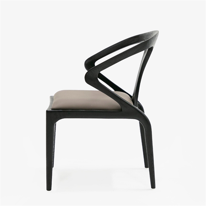 Cid Syla Dining Chair-Black Ash Wood Frame-Faux Leather Seat