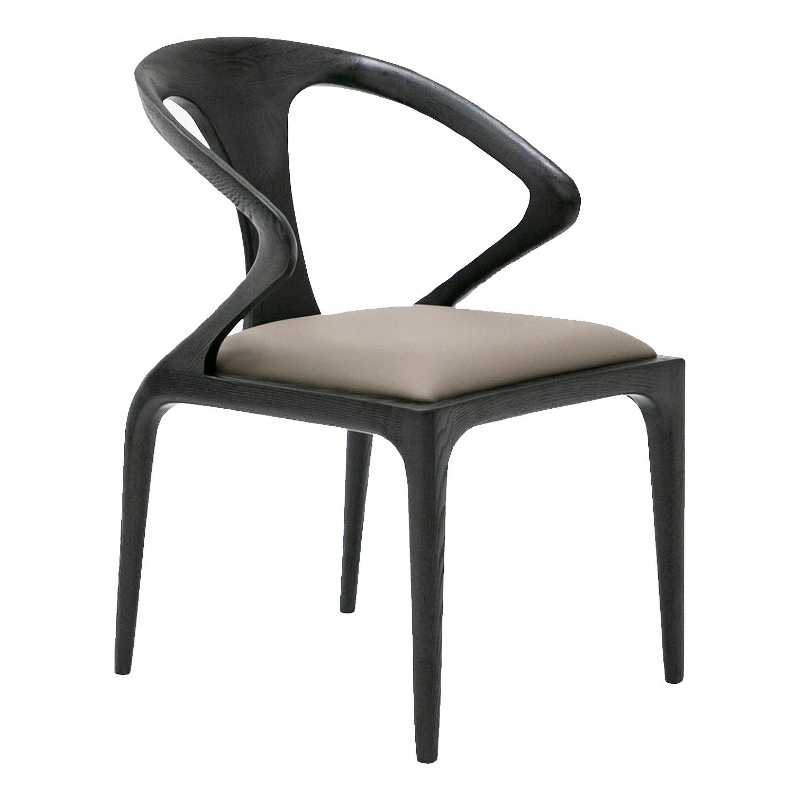Cid Syla Dining Chair-Black Ash Wood Frame-Faux Leather Seat