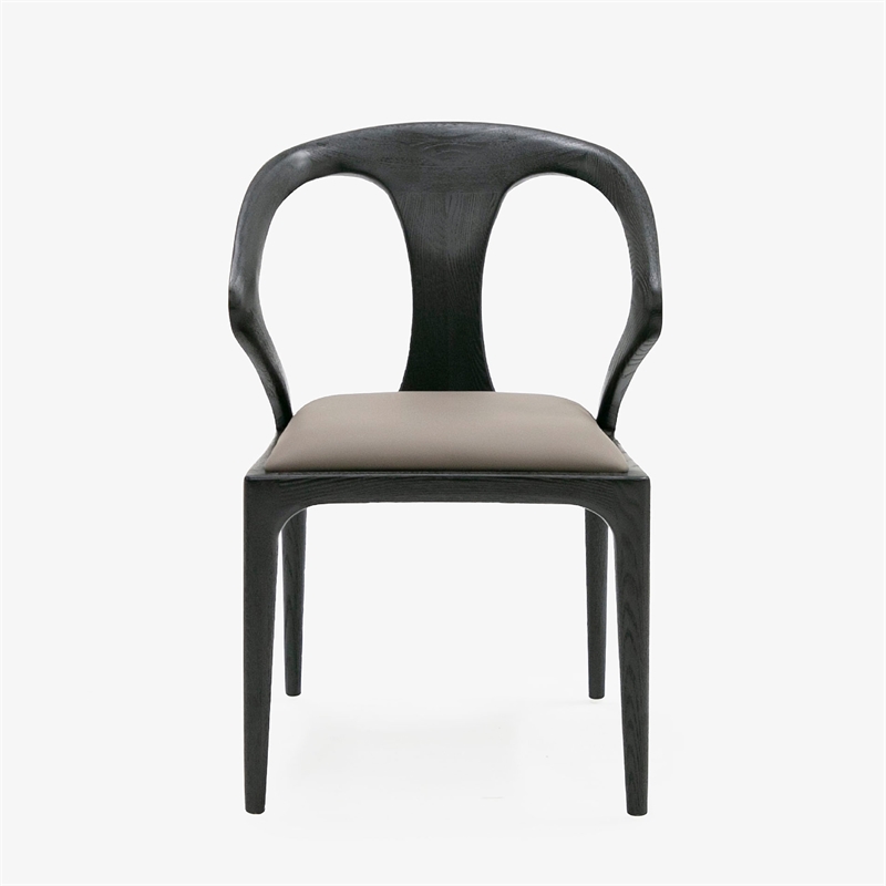 Cid Syla Dining Chair-Black Ash Wood Frame-Faux Leather Seat
