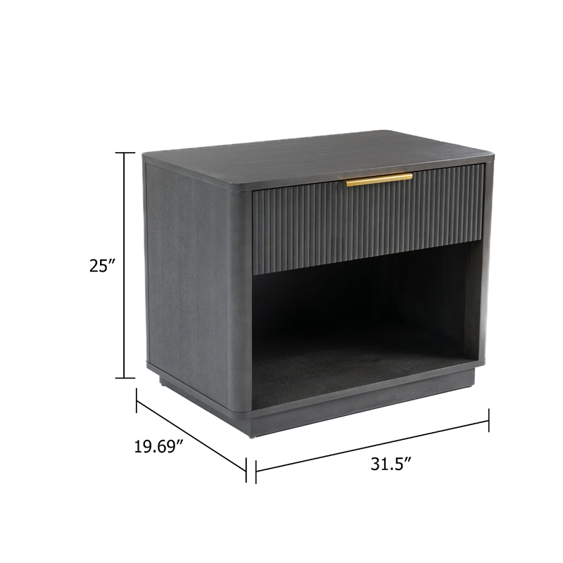 Noe Celia Nightstand-Retro Gray Rubberwood and Faux Wood-32 Inch