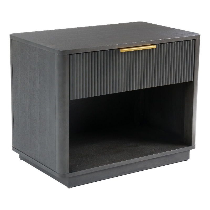 Noe Celia Nightstand-Retro Gray Rubberwood and Faux Wood-32 Inch