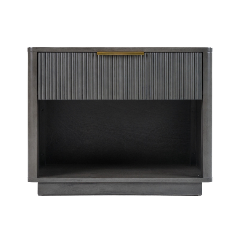 Noe Celia Nightstand-Retro Gray Rubberwood and Faux Wood-32 Inch