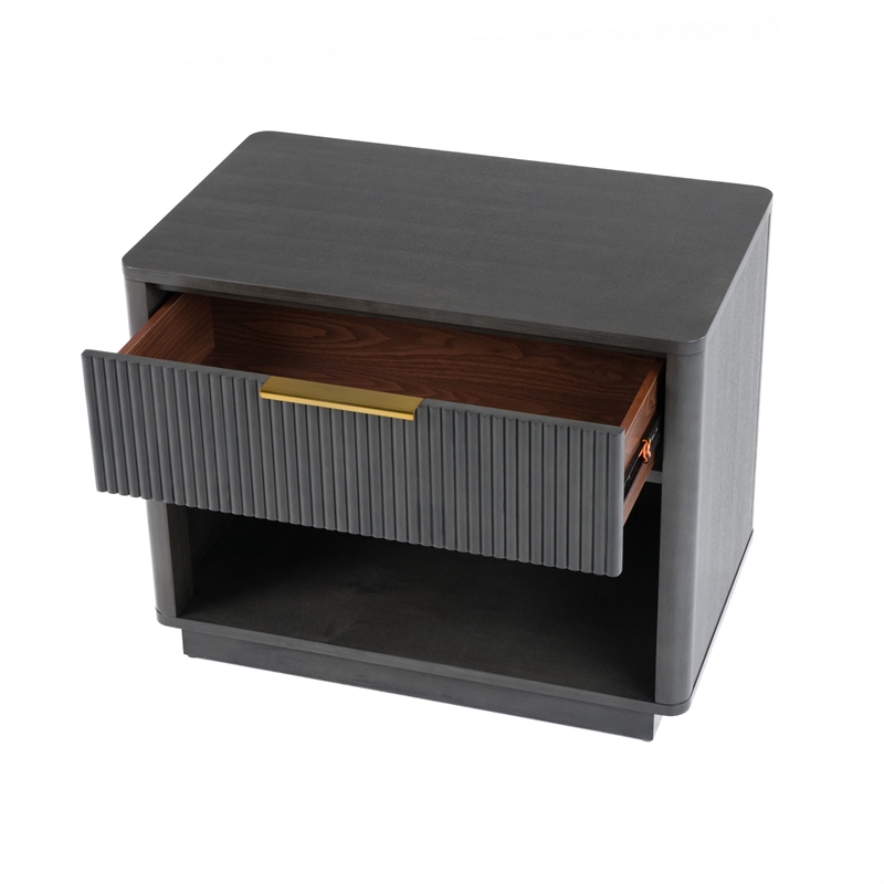 Noe Celia Nightstand-Retro Gray Rubberwood and Faux Wood-32 Inch