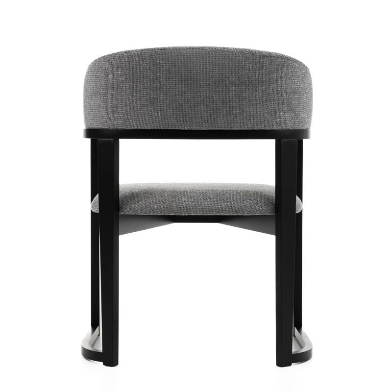 Cid Mary Dining Chair-Gray Fabric-Curved Black Solid Rubberwood Frame