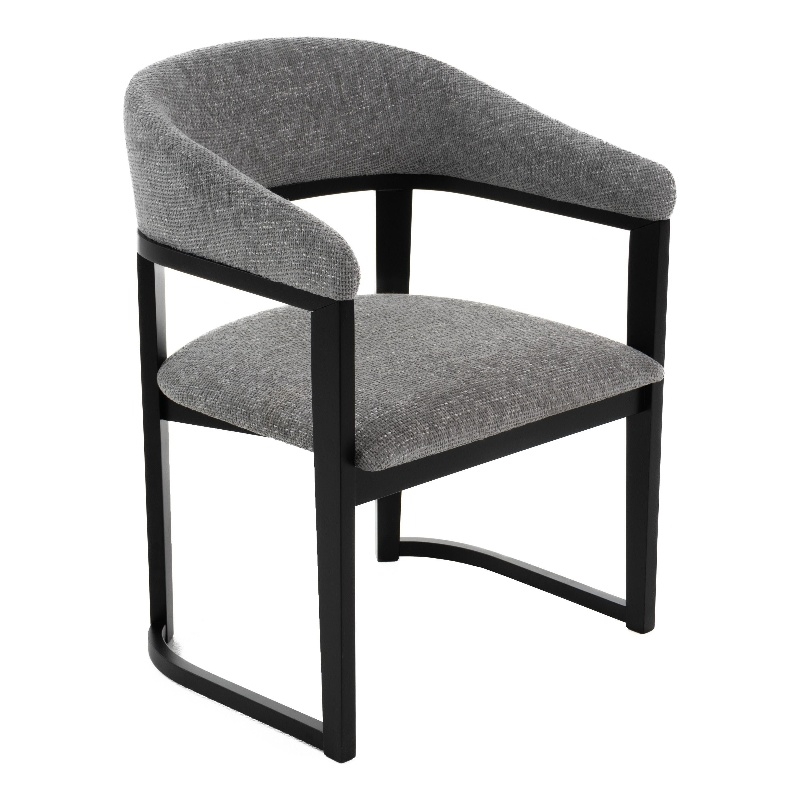 Cid Mary Dining Chair-Gray Fabric-Curved Black Solid Rubberwood Frame