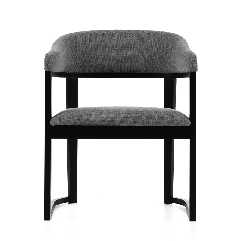 Cid Mary Dining Chair-Gray Fabric-Curved Black Solid Rubberwood Frame