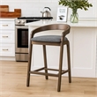 Cid Lenn Counter Stool Chair Set of 2-Gray Fabric-Curved Brown Rubberwood