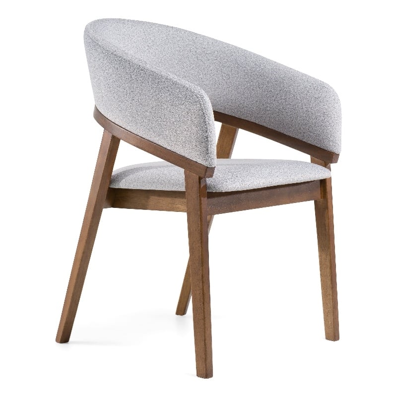 Cid Naj Dining Chair-Gray Fabric Cushions-Curved Walnut Brown Rubberwood
