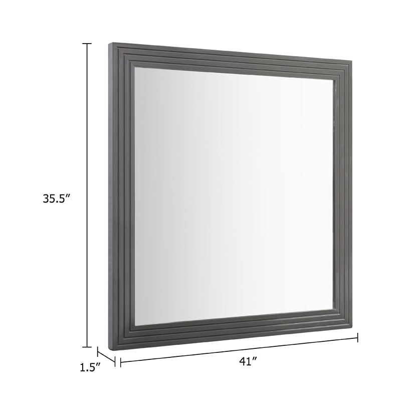 Cid Resu Dresser Mirror-Gray Slatted Frame-41 Inch-Engineered Wood