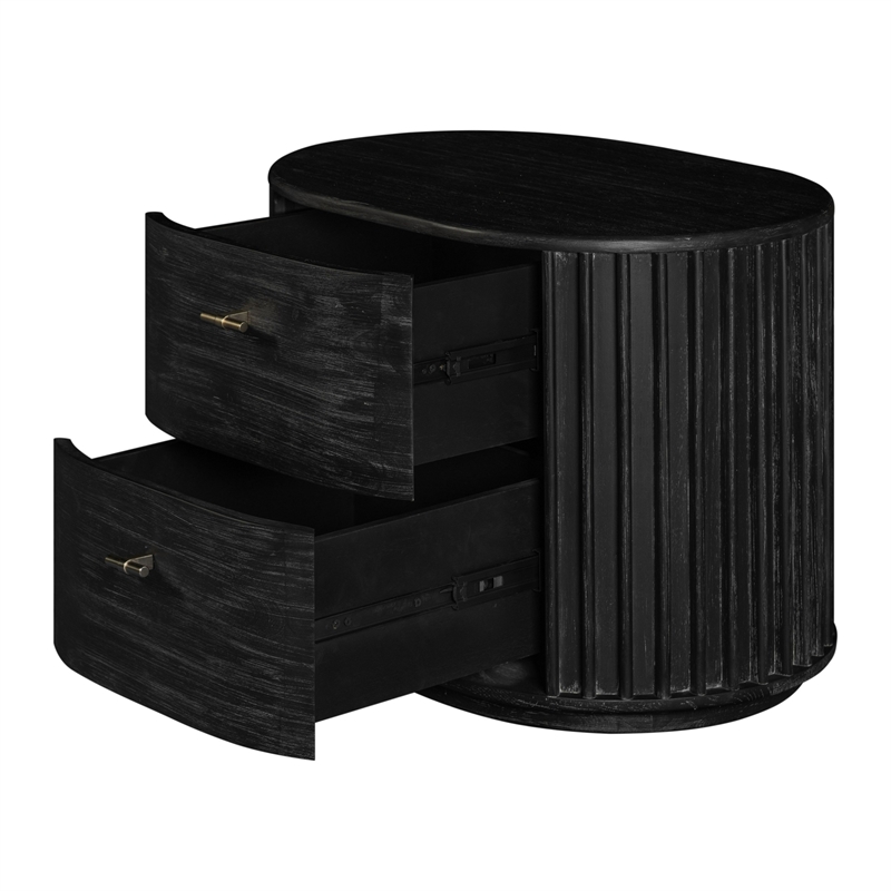 Fely Nightstand-2 Drawers-Gold Metal Handles-Black Acacia Veneer