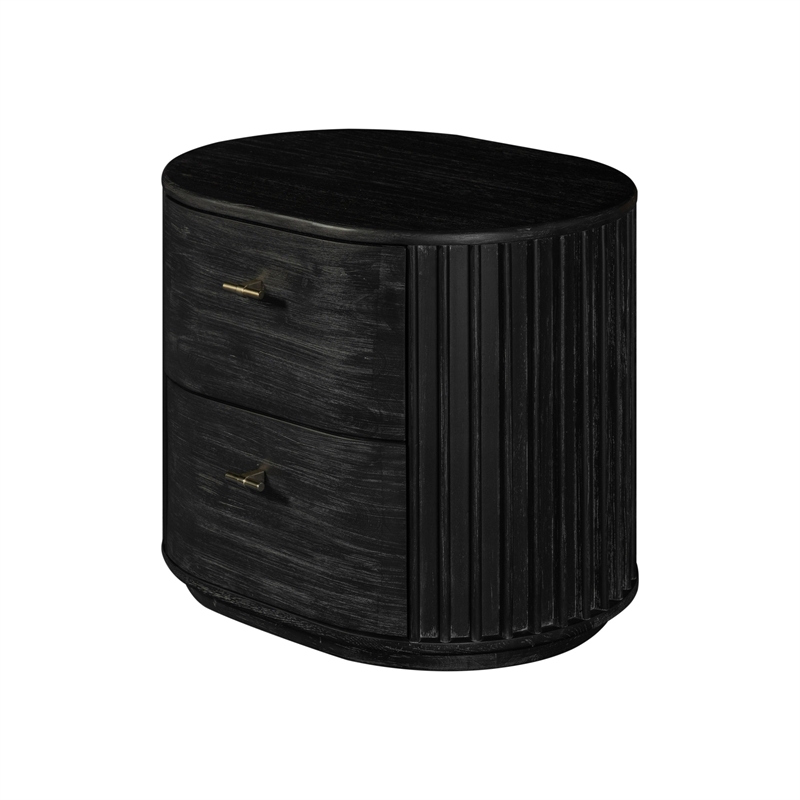 Fely Nightstand-2 Drawers-Gold Metal Handles-Black Acacia Veneer