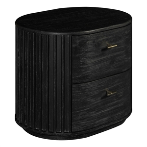 Fely Nightstand-2 Drawers-Gold Metal Handles-Black Acacia Veneer