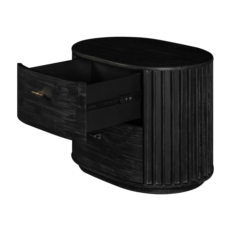 Fely Nightstand-2 Drawers-Gold Metal Handles-Black Acacia Veneer