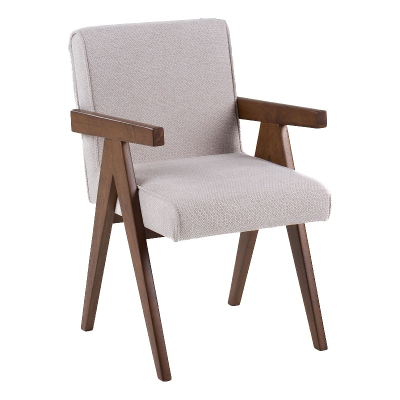 Cid Jose Dining Chair Set of 2-Beige Polyester-Walnut Brown Wood