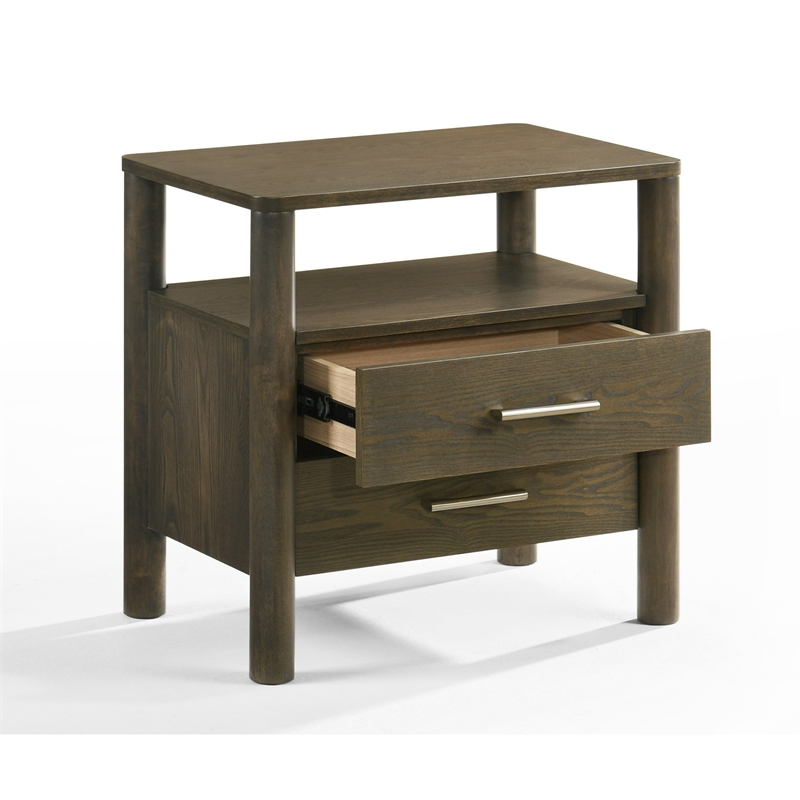 Cid Caro Nightstand-2 Drawers 1 Shelf-Wenge Brown Rubberwood-24 Inch