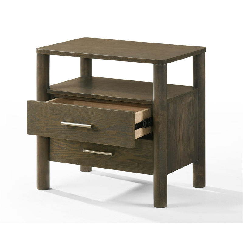Cid Caro Nightstand-2 Drawers 1 Shelf-Wenge Brown Rubberwood-24 Inch