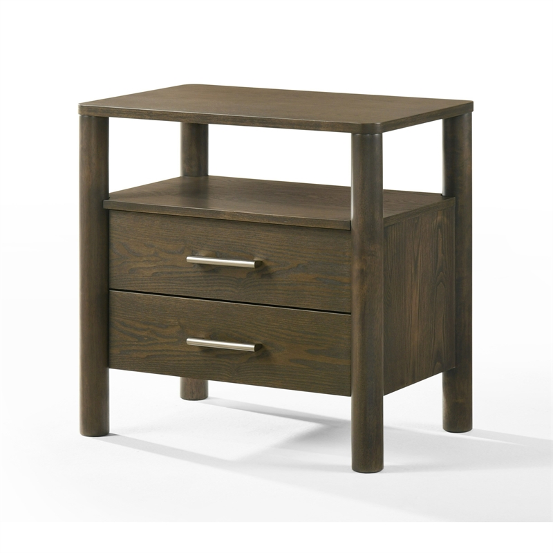 Cid Caro Nightstand-2 Drawers 1 Shelf-Wenge Brown Rubberwood-24 Inch