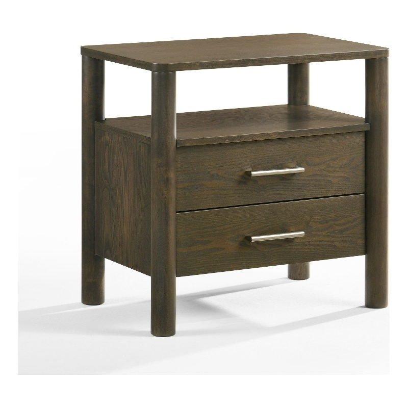 Cid Caro Nightstand-2 Drawers 1 Shelf-Wenge Brown Rubberwood-24 Inch