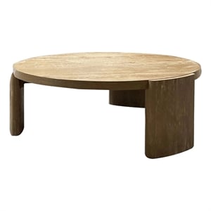Timore Cocktail Coffee Table-Round 42 Inch Oak Brown Wood Top-Plinth Base