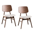 Narv Side Dining Chair Set of 2-Curved Panel Back-Walnut Brown Wood-Beige