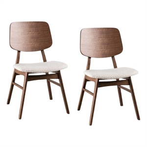 Narv Side Dining Chair Set of 2-Curved Panel Back-Walnut Brown Wood-Beige