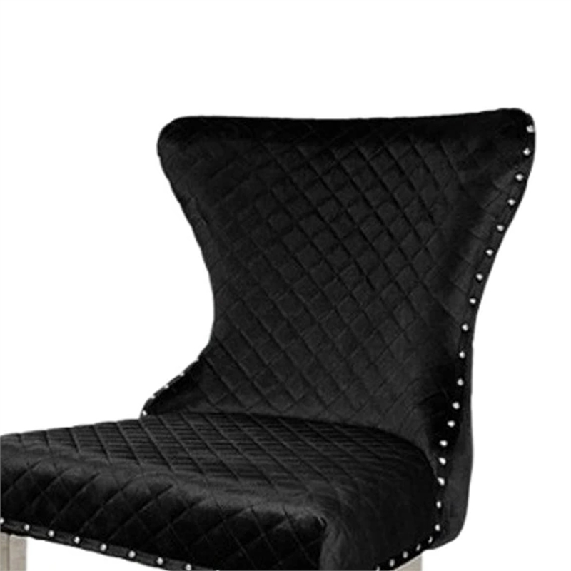 Anova Side Dining Chair Set of 2-Rivet Trim-Silver Stainless Steel-Black Fabric